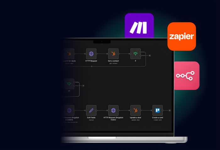 Laptop zeigt einen Workflow mit Automatisierungs-Tools.